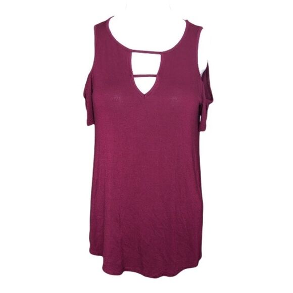Pink Republic size small burgundy cold shoulder tunic top - Picture 1 of 6
